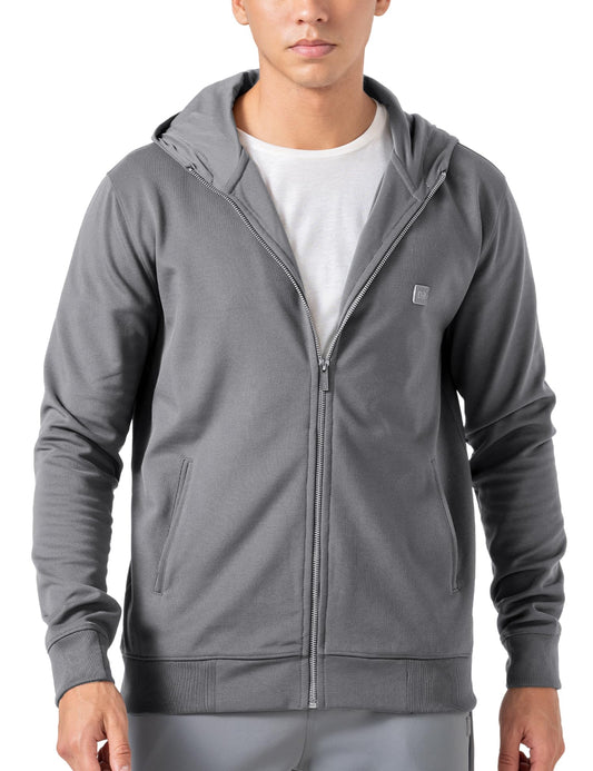 DAMENSCH Regular Fit Matt Solid Premium Microfibre Elastane Zipper Hoodie Dyes Soft Inner Fleece Fabric for Softer Feel, Comfortable Casual Wear Hoodie for Men - City Grey - L