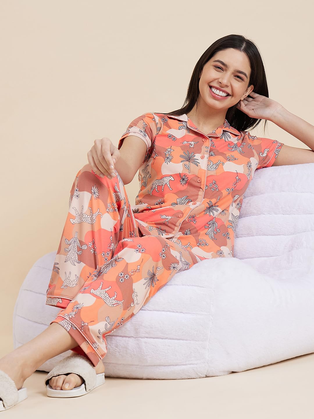 Sweet Dreams Women's Cotton Blend Geometric Pajama Set Pack of 2 (2112AXCO Peach XL)