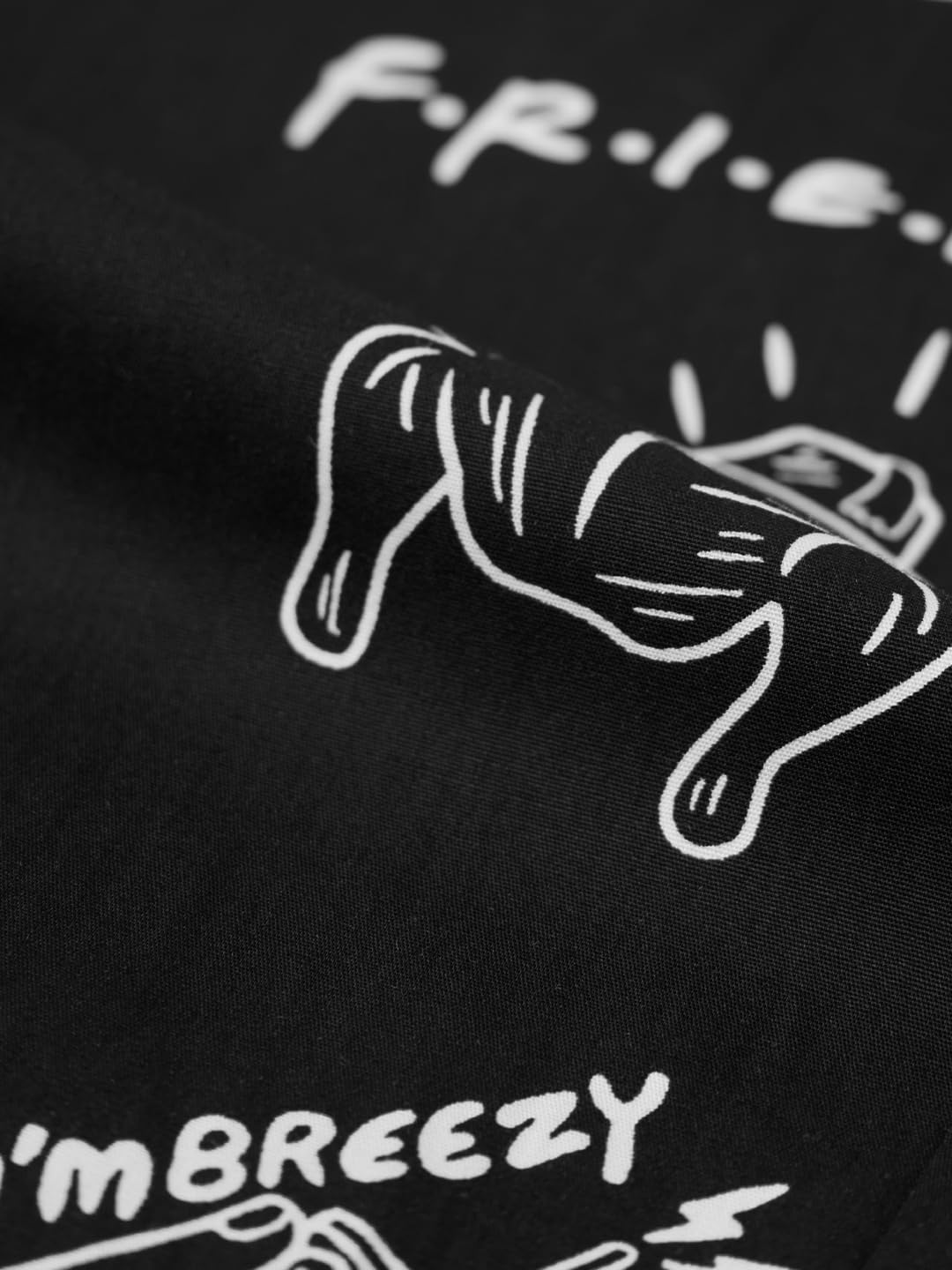 The Souled Store FRIENDS: Doodle Men and Boys Drawstring Waist Black All Over Printed Cotton Regular Fit Lightweight All-Season Lounge Pyjamas