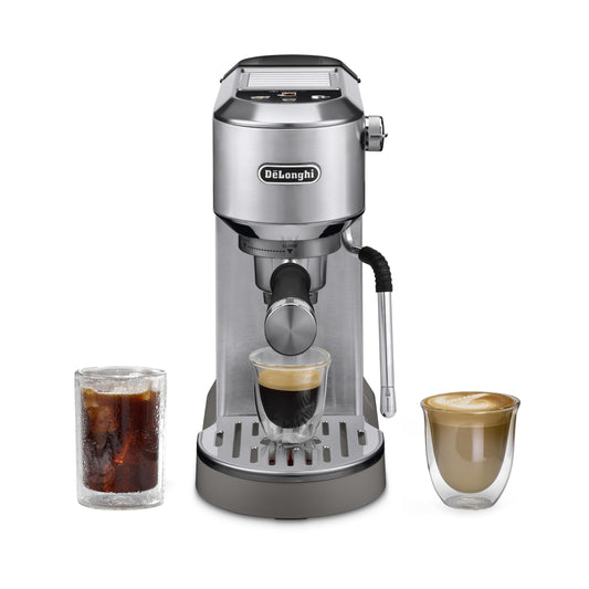 DeLonghi Dedica EC890 Compact Espresso machine - Stainless Steel Coffee Maker with Milk Frother Steam Wand- for Espresso, Cold brew, Hot and Iced Coffee, Cappuccinos, Latte and more (Metal)