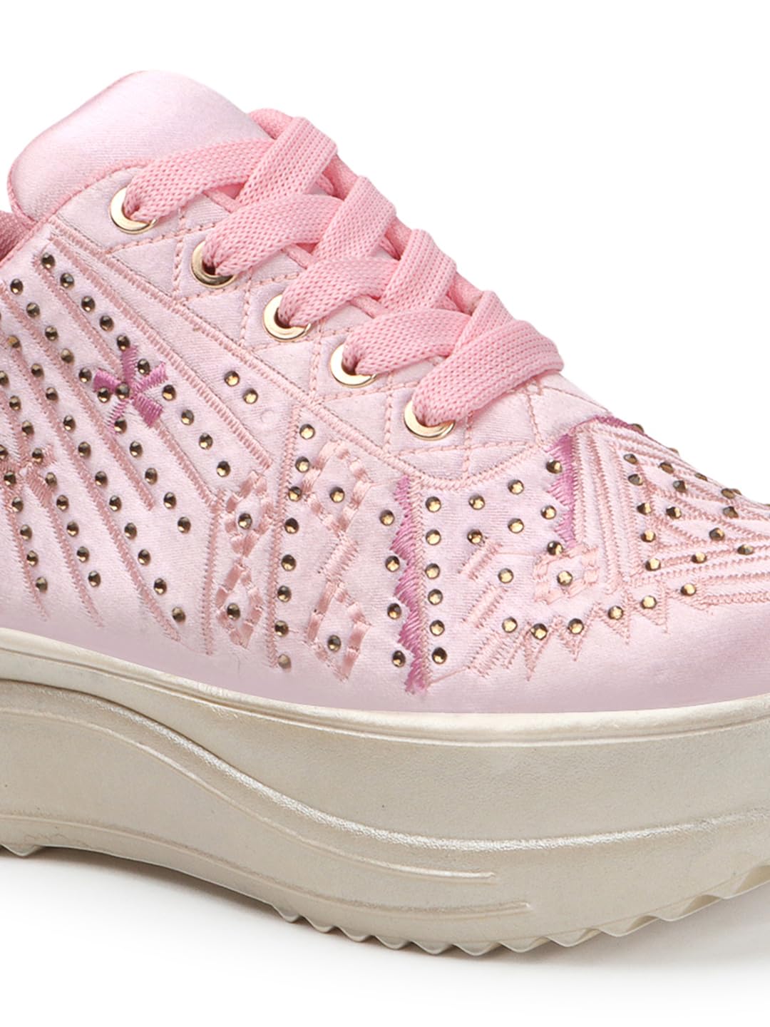 LENSBURY Women's Shoes for Wedding Party Walking, Casual, Lightweight Bridal Lehnga Sneaker for Ladies and Girls LBCNV4025PNK-38 Pink