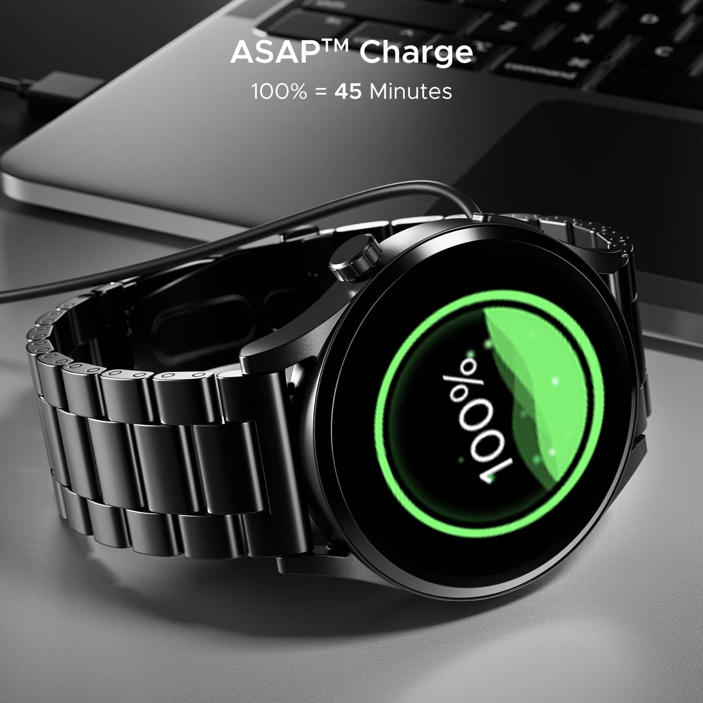 boAt Chrome Horizon, Video Watch Faces, 1.51” AMOLED Display, HRV & VO2 Max, Auto-Activity Detection, ASAP Charge, Advanced Bluetooth Calling, IP68, Heart Rate & SpO2 Monitor Smart Watch(Steel Black)