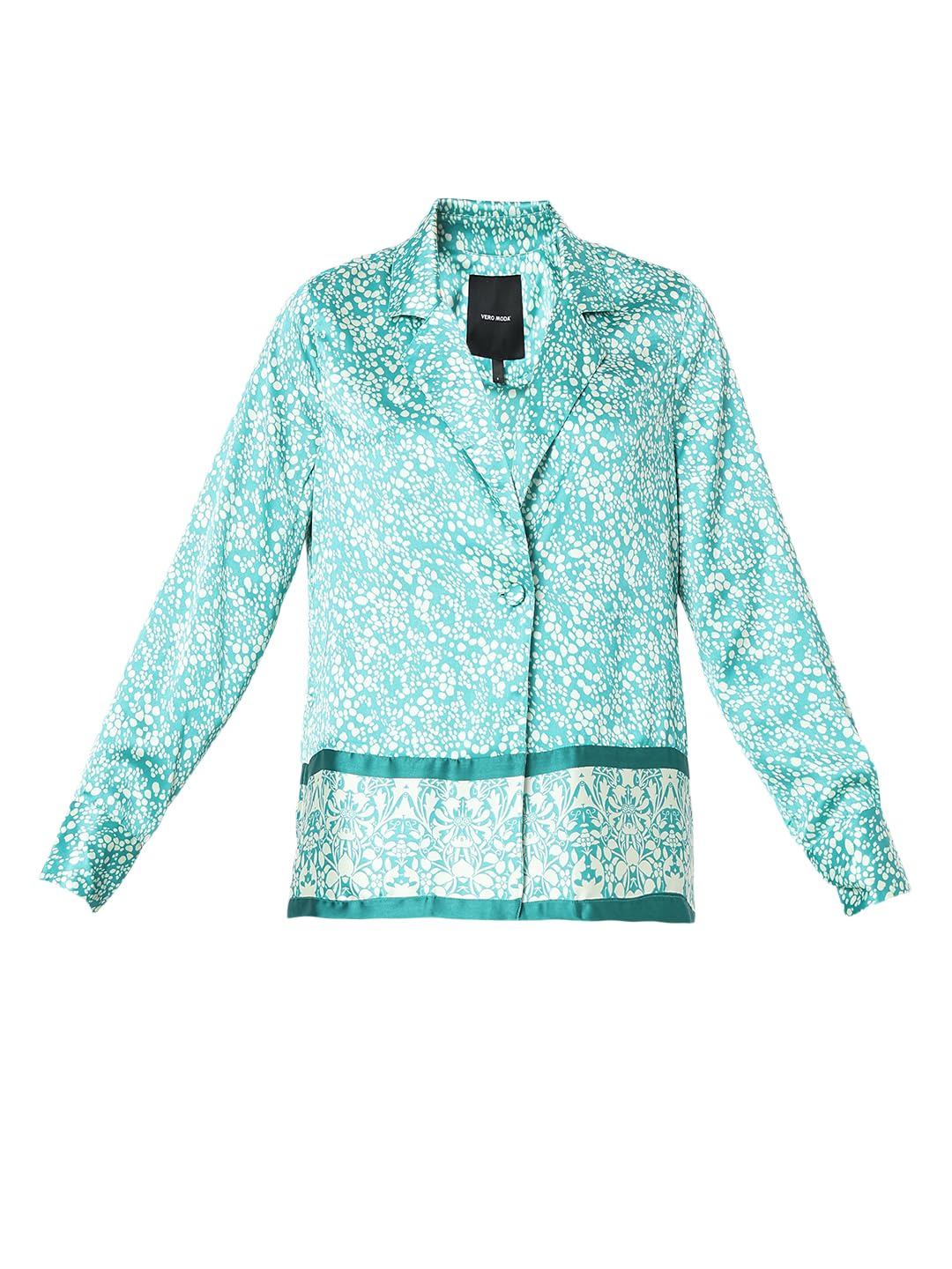 VERO MODA Women Abstract Print Blue Relaxed Fit Single Breasted Blazer