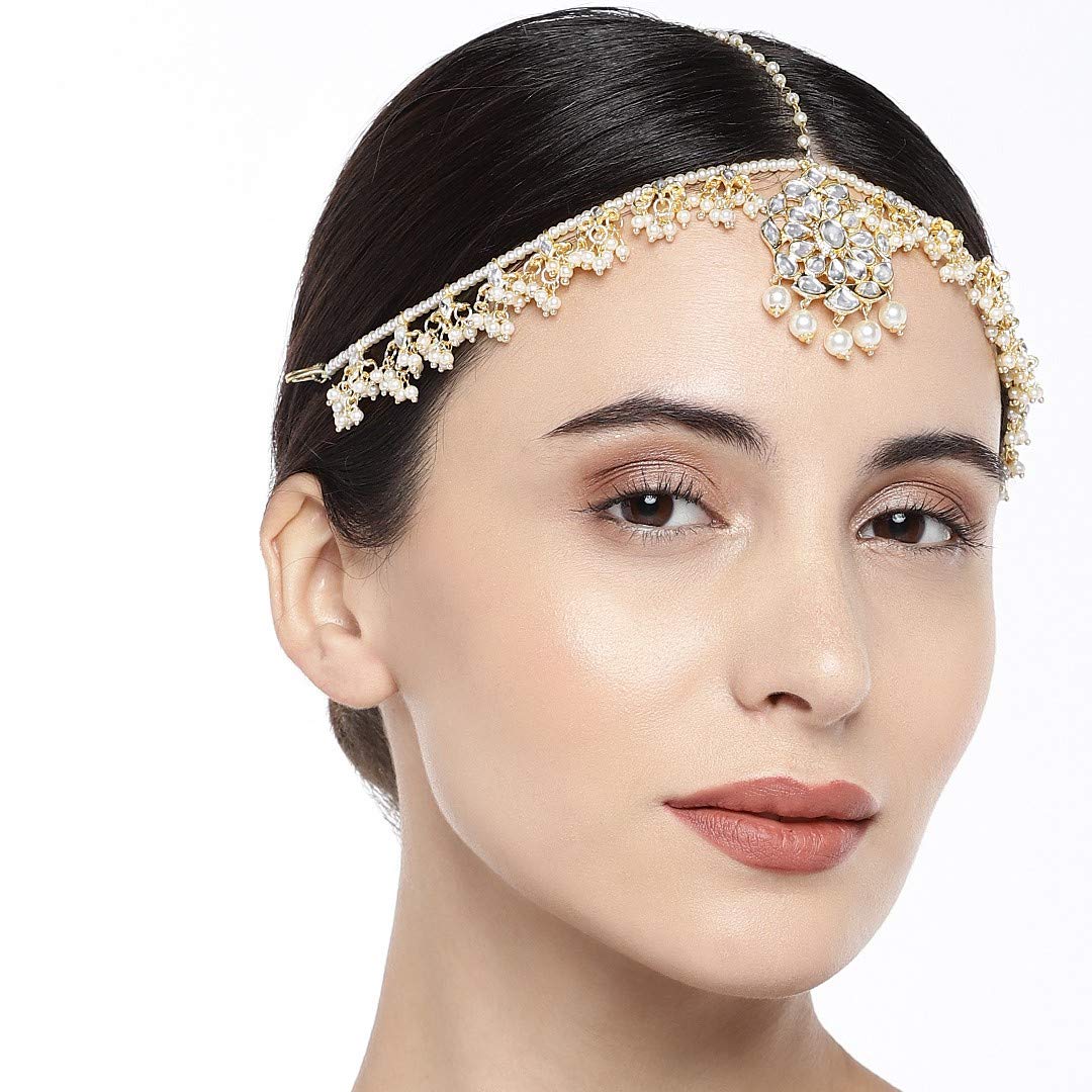 ACCESSHER Bridal Kundan Mathapatti | Classic Gold-Toned Headpiece for Women and Girls | Ethnic Jewellery – Pack of 1.