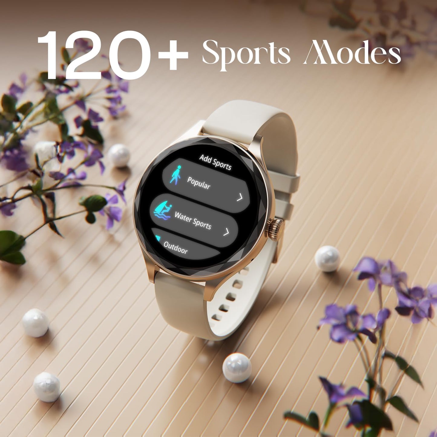 Fire-Boltt Phoenix Aura Women Smart Watch with 1.26” Diamond-Cut HD Display, Rotating Crown, Wireless Charging, Bluetooth Calling, Voice Assistant, 120+ Sports Modes - Ivory White