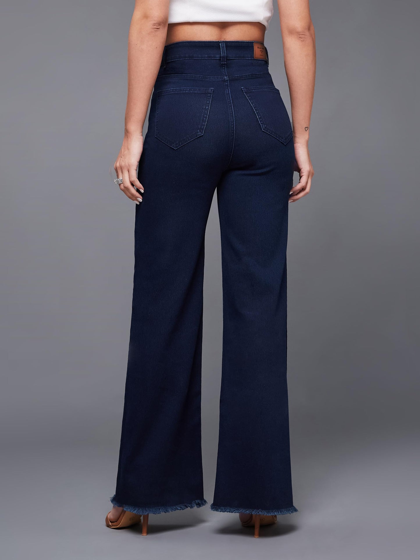 Miss Chase Women's Wide-Leg High-Rise Regular-Length Stretchable Denim Jeans (MCSS22DEN12-36-319-38, Midnight Blue, 38)