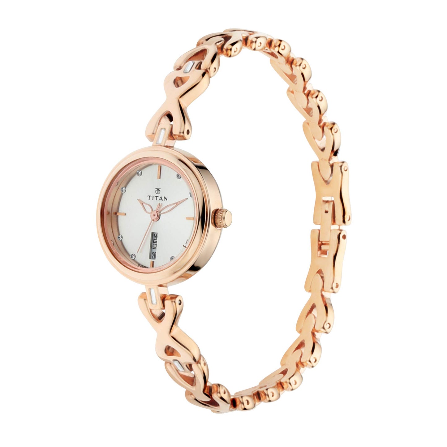 Titan Quartz Analog with Day and Date Silver Dial Metal Strap Watch for Women-NS2601WM01/NT2601WM01