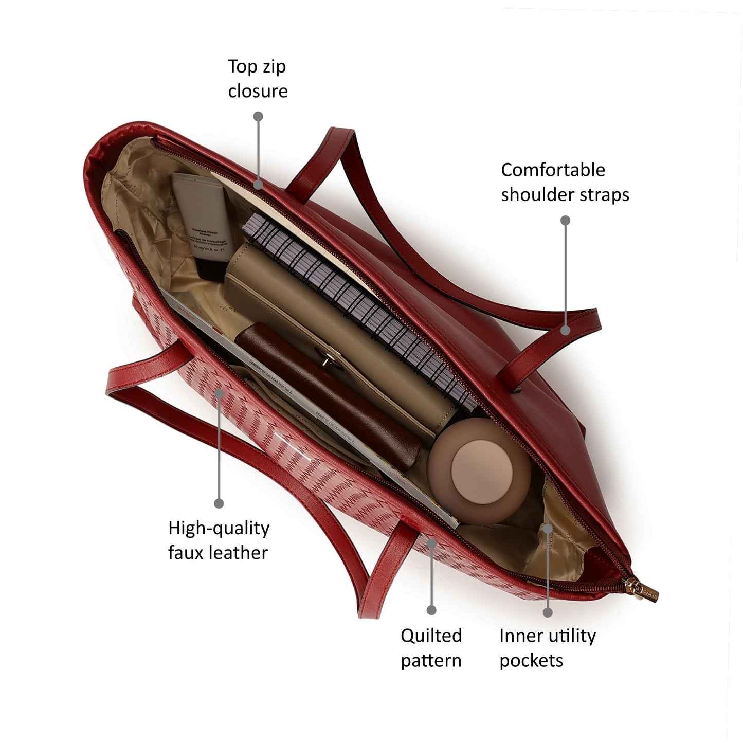Fastrack Textured Oversized Structured Tote Bag for Women, Girls and Ladies | with a Unique Gold Metal Chain Accent | Totes for Casual Carry | With Spacious Zipper Compartment