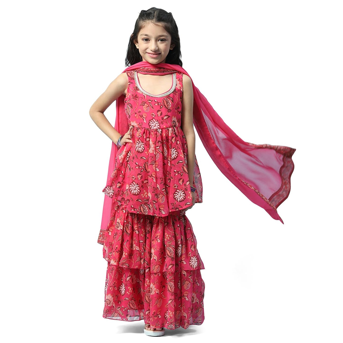 BIBA GIRL SOLID; EMBROIDRED GATHERED KID(KW5399_PEACH_5)