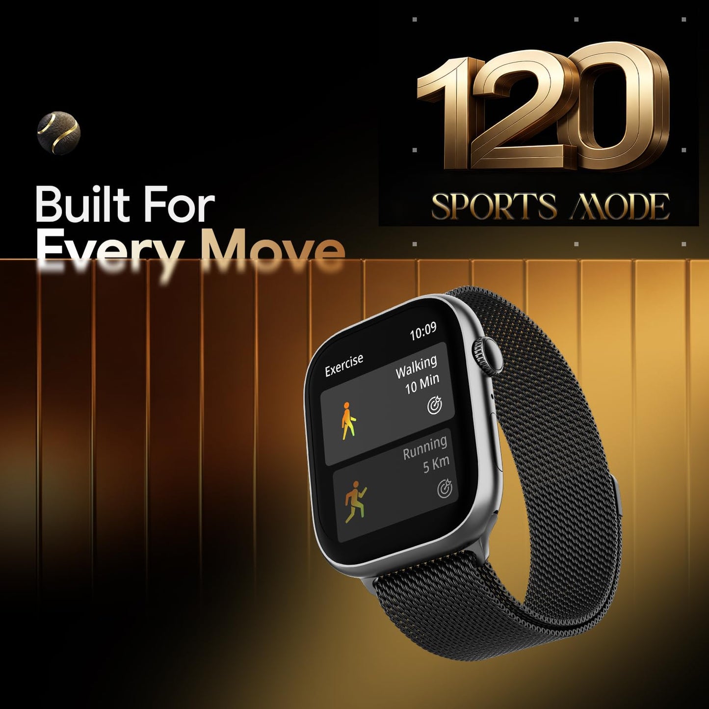 Fire-Boltt Ninja X Ring Smart Watch 1.96" Always On Display Bluetooth Calling, Voice Assistant, SpO2 & Heart Rate, 120+ Sports Modes, IP67 Waterproof Smartwatch for Men & Women - Black Mesh