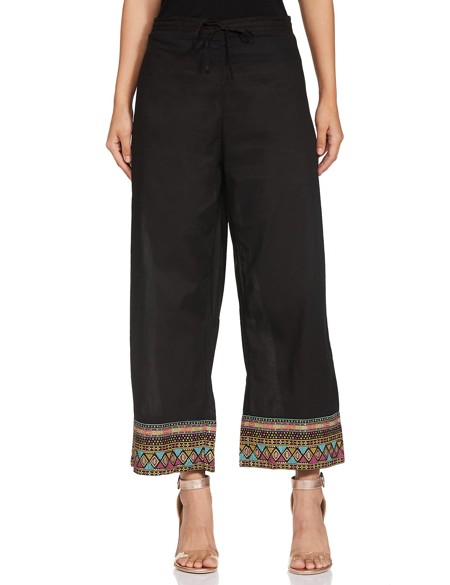 BIBA WOMEN PRINTED STRAIGHT SALWAR KURTA DUPATTA(SKDBANDHEJ 7509_BLACK_40)