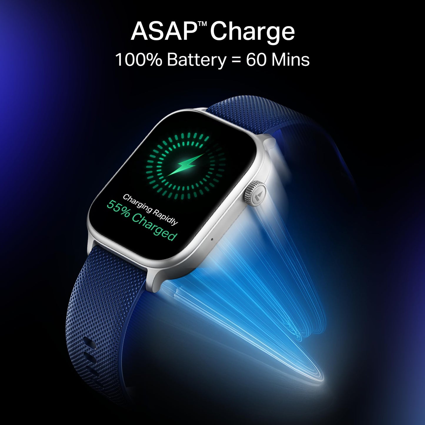 Boat Storm Infinity Plus Smartwatch with 20 Days Battery, ASAP™ Charge, 4.97 cm HD Display, Functional Crown, Multiple Sports Modes, BT Calling, SOS, IP68, Heart Rate & SpO2 Monitor (Deep Blue)