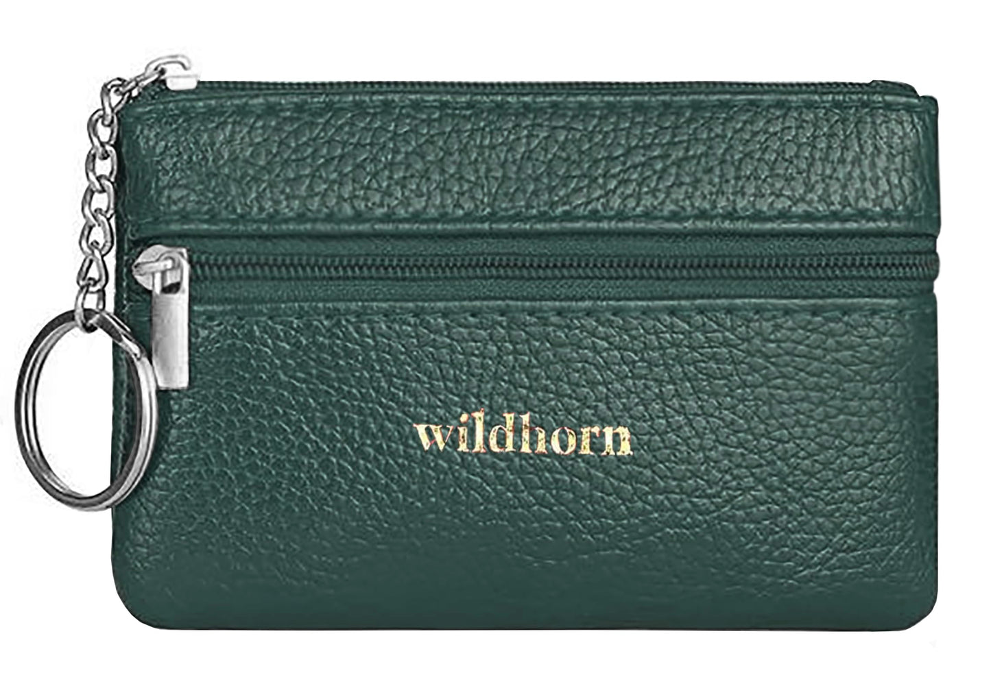 WildHorn Genuine Leather Wallet for Women, Coin Pouch | Key Ring Credit Card Holder | Small Zipper Wallet for Ladies | Mini Purse for Coins, Cards & Cash (Green)