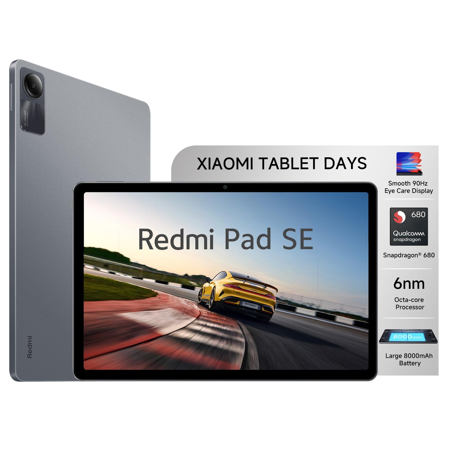 Redmi Pad SE| All Day Battery | Qualcomm Snapdragon 680| 90Hz Refresh Rate| 8GB, 128GB Tablet| FHD+ Display (11-inch/27.81cm)| Dolby Atmos| Quad Speakers| Wi-Fi| Gray