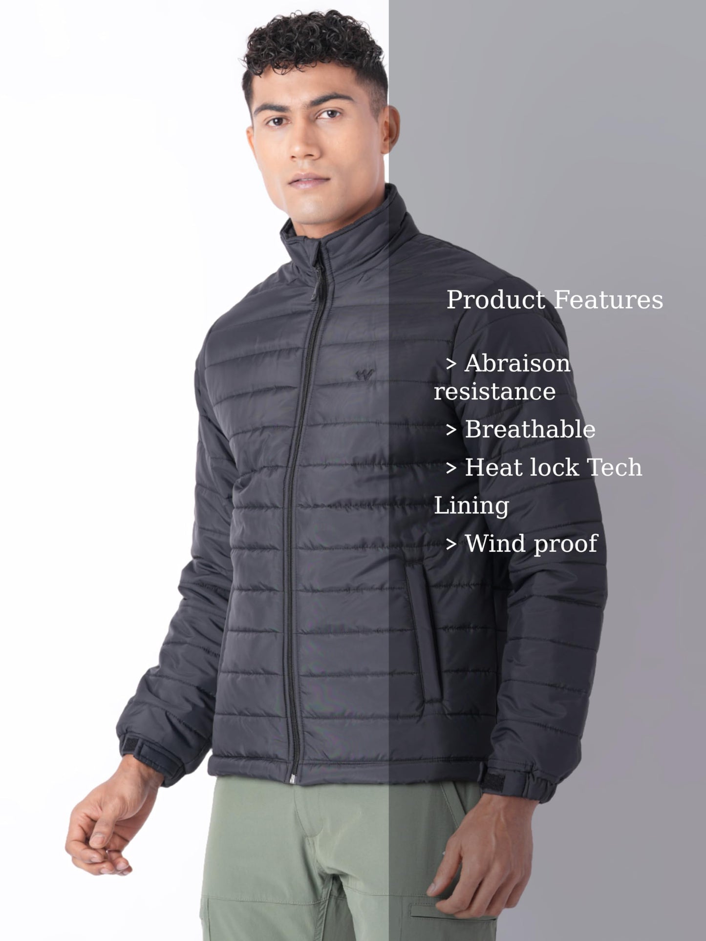 Wildcraft Men Alpine Solid Nylon Blend Collored Casual Quilted Husky Jacket, Full Sleeve - Regular fit, Black, XXL