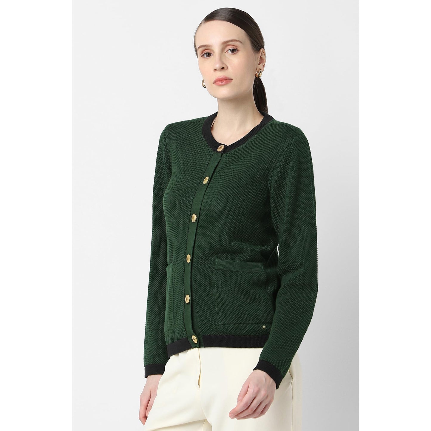 Van Heusen Women's Cotton Blend Crew Neck Sweater (VWSWURGF889228_Green
