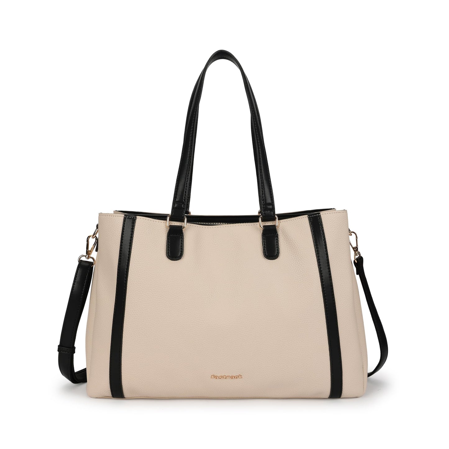 Metro Carry Laptop Tote | Faux-Leather Women's Handbag | white with black Details | 14" Laptop Compatible | Dual Carry Options | Pebbled Texture