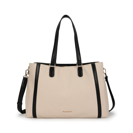 Metro Carry Laptop Tote | Faux-Leather Women's Handbag | white with black Details | 14" Laptop Compatible | Dual Carry Options | Pebbled Texture