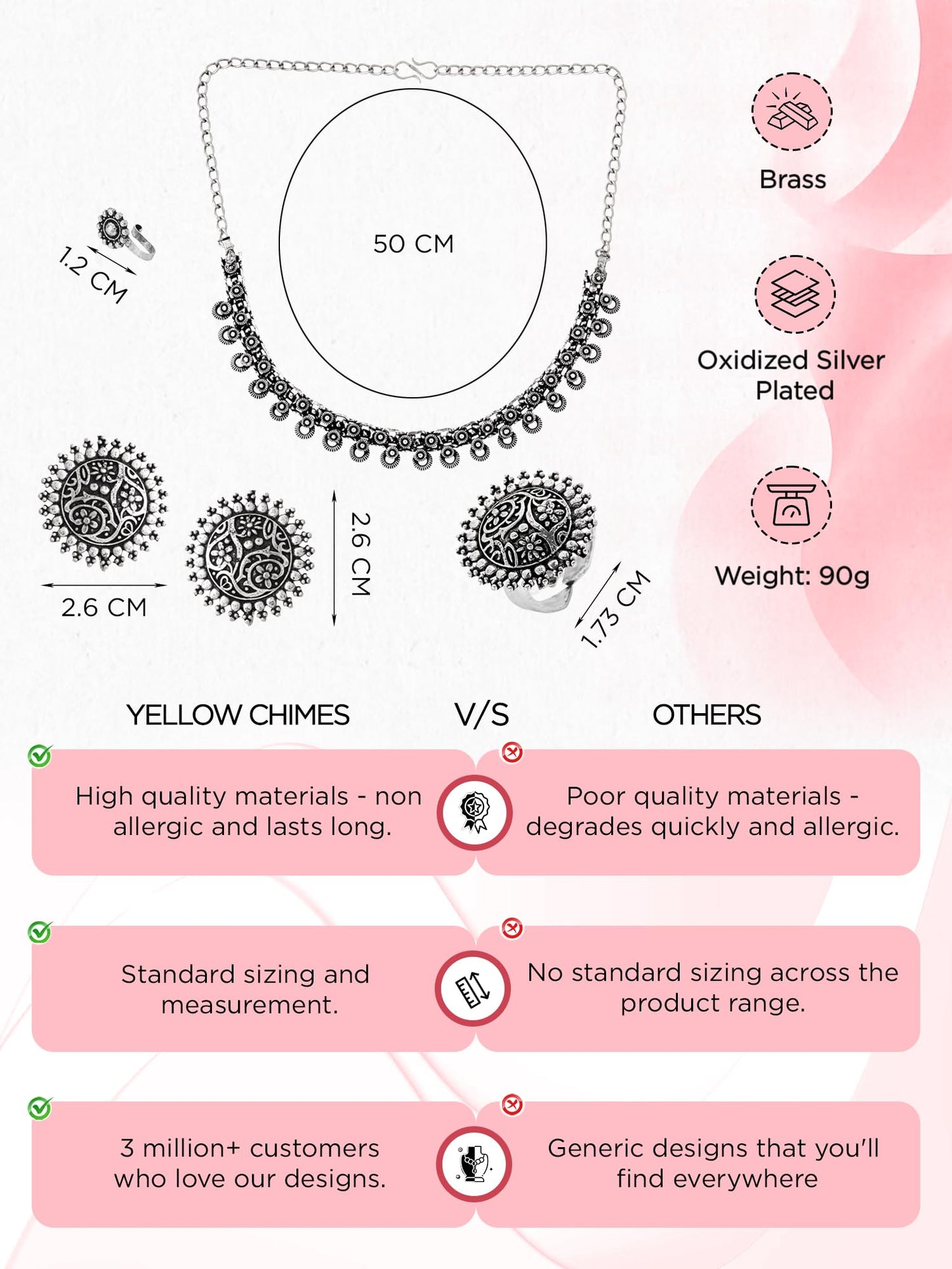 Yellow Chimes Oxidised Necklace Set For Women And Girls German Silver Oxidised Designed Ethnic Jewellery Choker Necklace Set For Women And Girls