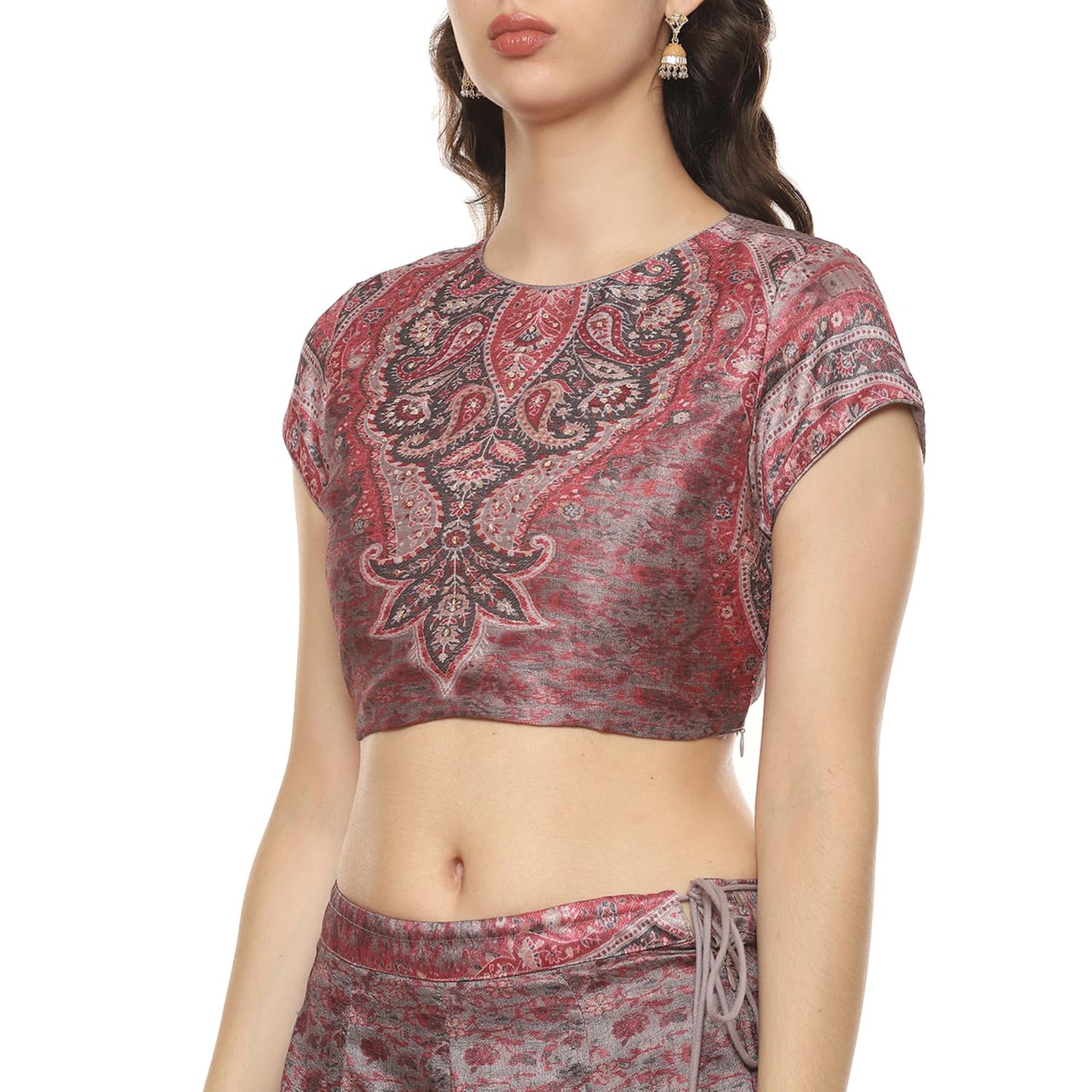 BIBA Women Printed Cotton Blend Readymade Lehenga Set (Skirt Se2190_Coffee_40)