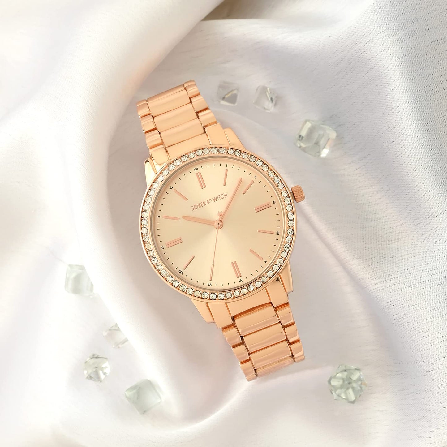 Joker & Witch Women Analogue Halo 38mm Rose Gold Dial 18mm Stainless Steel Strap Watch