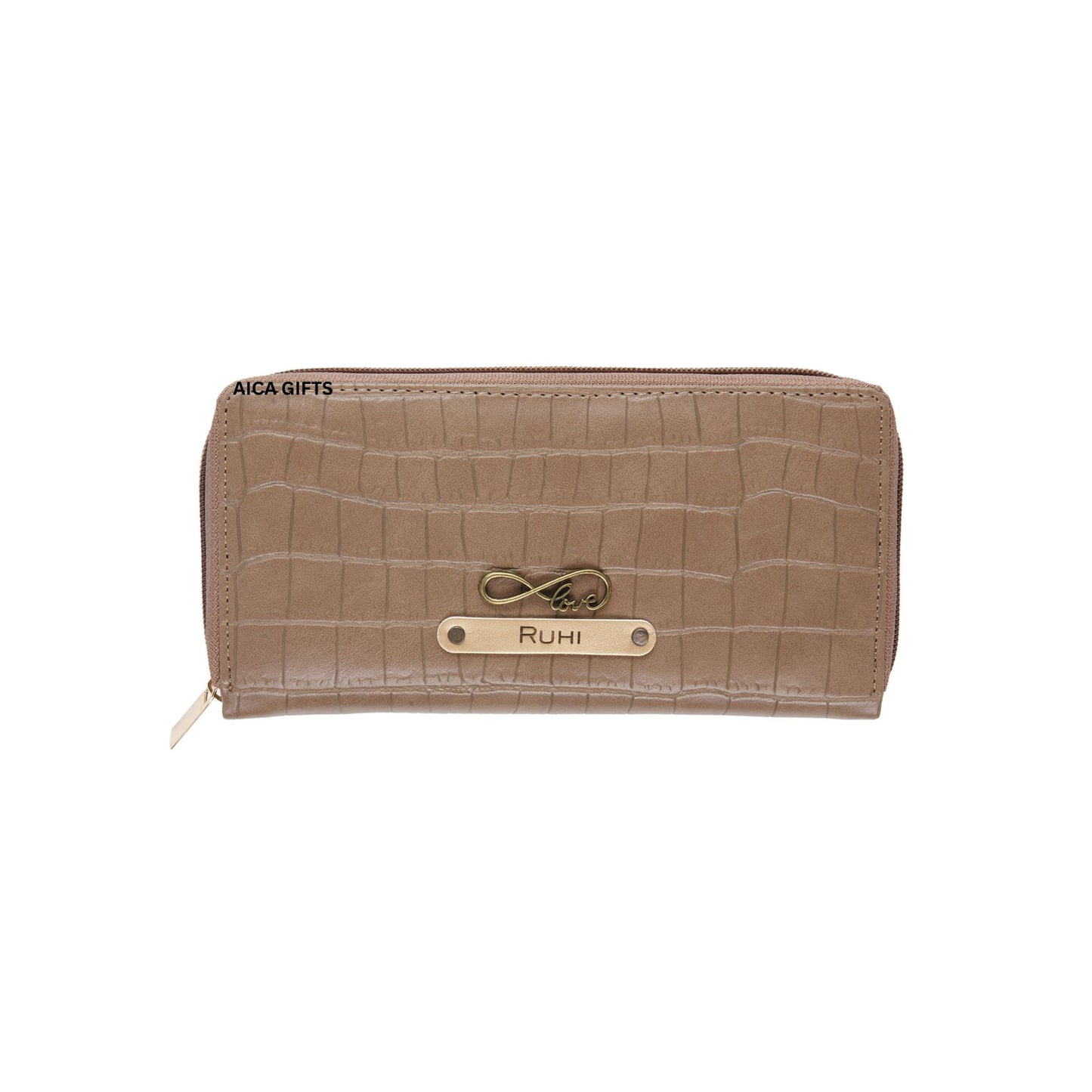 AICA Personalized Name & Charm Women Leather Wallet (Brown) | Customized Corporate Gifts for Birthday Bday Woman Womens Day Girls Girl Office Employee Client Boss Manager | Corporate Gift Items Bulk