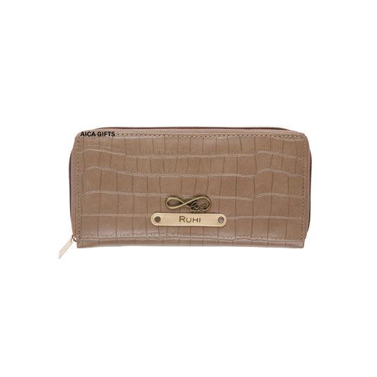 AICA Personalized Name & Charm Women Leather Wallet (Brown) | Customized Corporate Gifts for Birthday Bday Woman Womens Day Girls Girl Office Employee Client Boss Manager | Corporate Gift Items Bulk