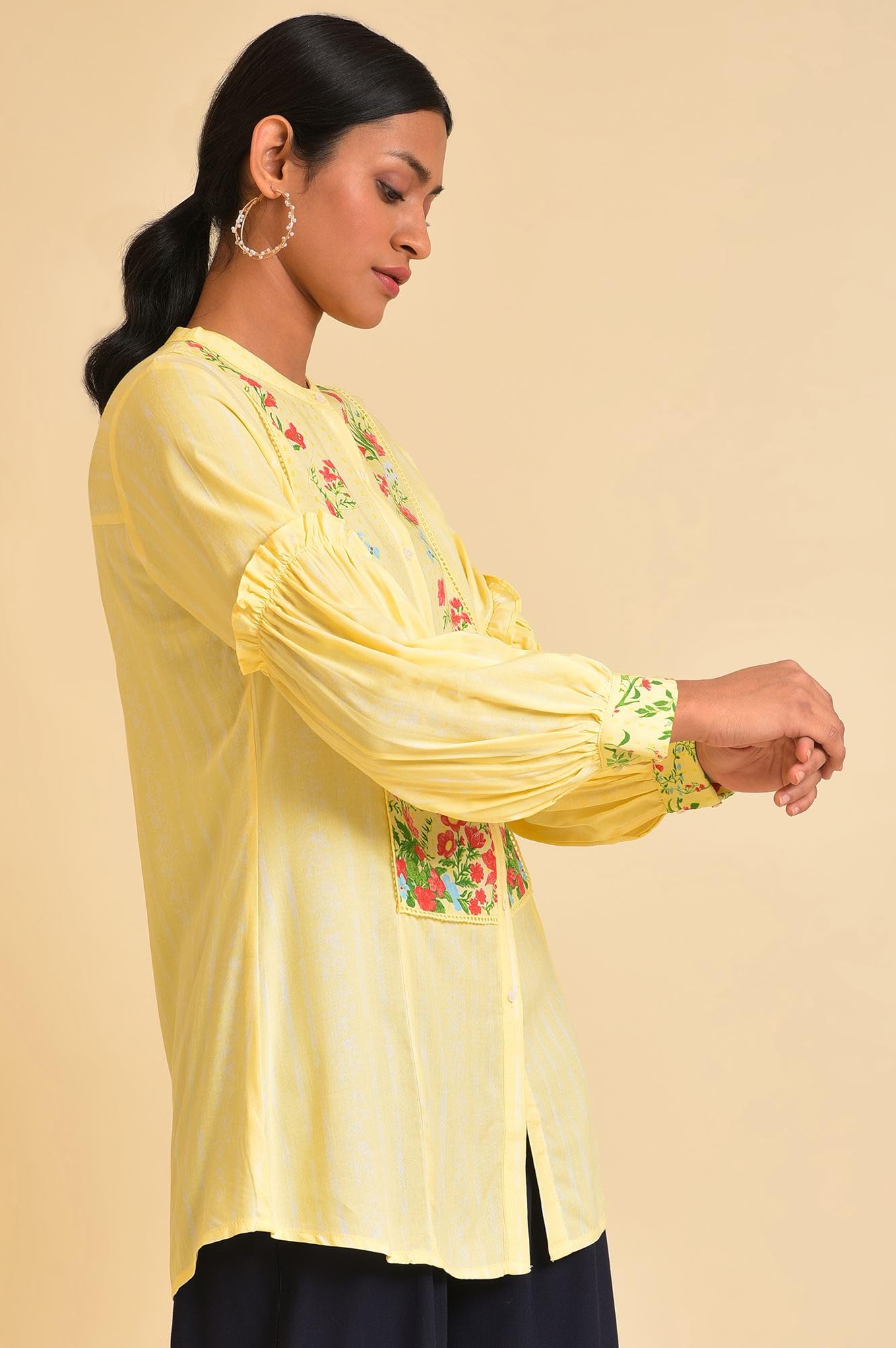 W for Woman Yellow Floral Printed Top (Size: XS)-23FEW31316-119859