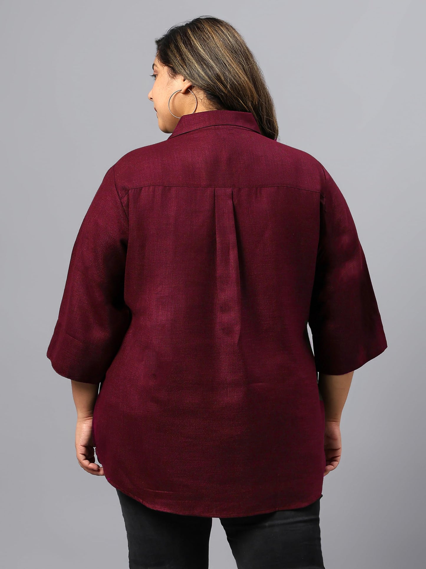 Indietoga Women Plus Size Silk Wool Blend Centre Pleat Winter Wear Tunic Tops (P10001668_Maroon Solid_XL)