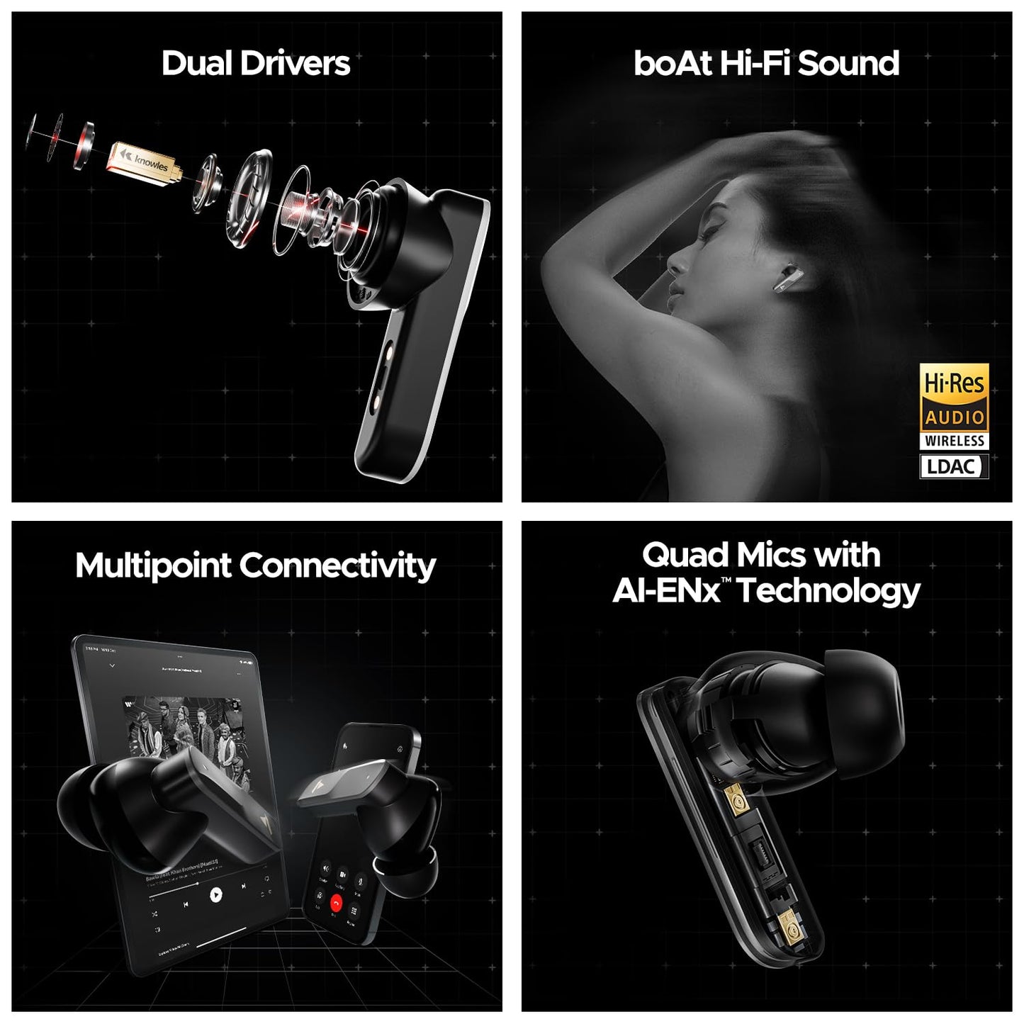 boAt New Launch Nirvana X TWS,Knowles Dual Drivers,Hi-Res Audio LDAC,App Support,4Mic ENx,Dual Pair,Spatial Audio,Fast Charge, Bluetooth Earbuds, TWS Ear Buds Wireless Earphones with mic (Cosmic Onyx)