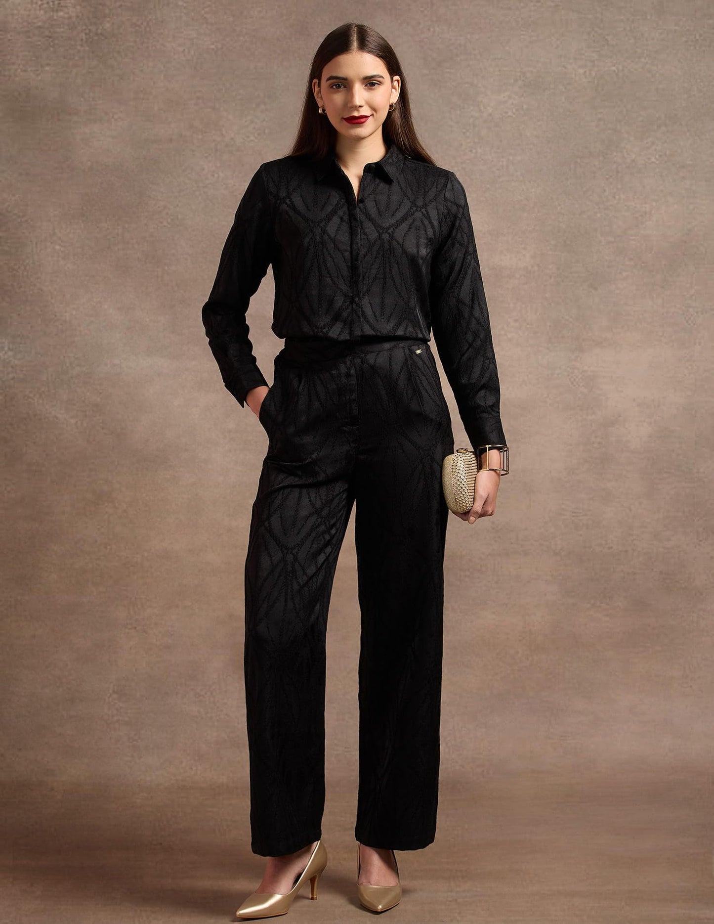 U.S. POLO ASSN. High Rise Wide Leg Trousers (UWAW24TRO117_Black_28)