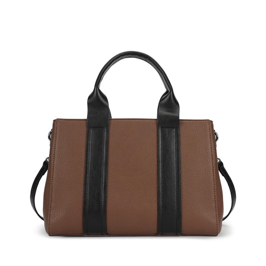 Fastrack Midnight Mocha Satchel | Women’s Pebbled Faux-Leather Satchel | Dual Compartments, Centre Zip Divider & dual carry option