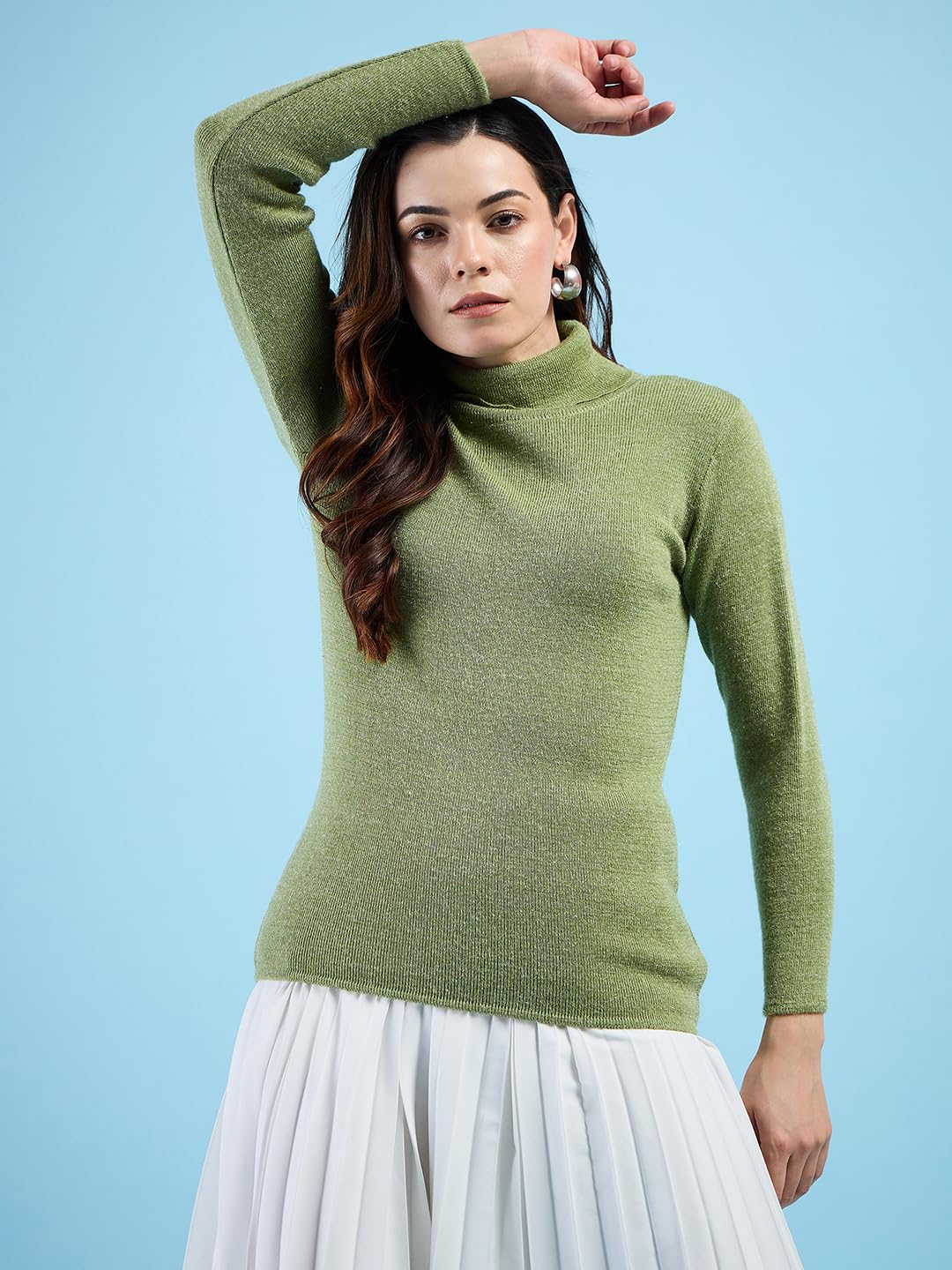 Clapton Women's and Girls Pure Wool Knitted Turtle Neck Sweater, Full Sleeves, High Neck Winter wear (M, Parrot)
