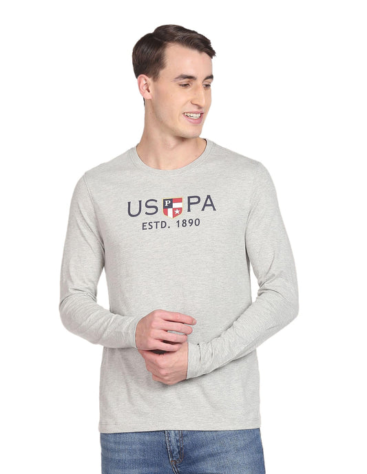 U.S. POLO ASSN. Men's Crew Neck Long Sleeve Brand Print Cotton T-Shirt (USTSHS1388_Grey_L)