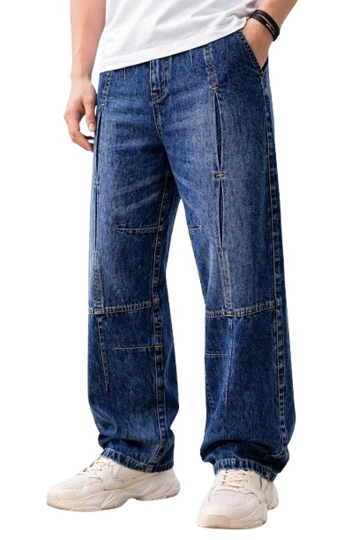 Ben Martin Dark Blue Baggy Jeans for Men | Loose Fit Wide Leg Denim Pants | Streetwear Relaxed Fit Casual Jeans: | Stretchable Cotton Blue Jeanss 34