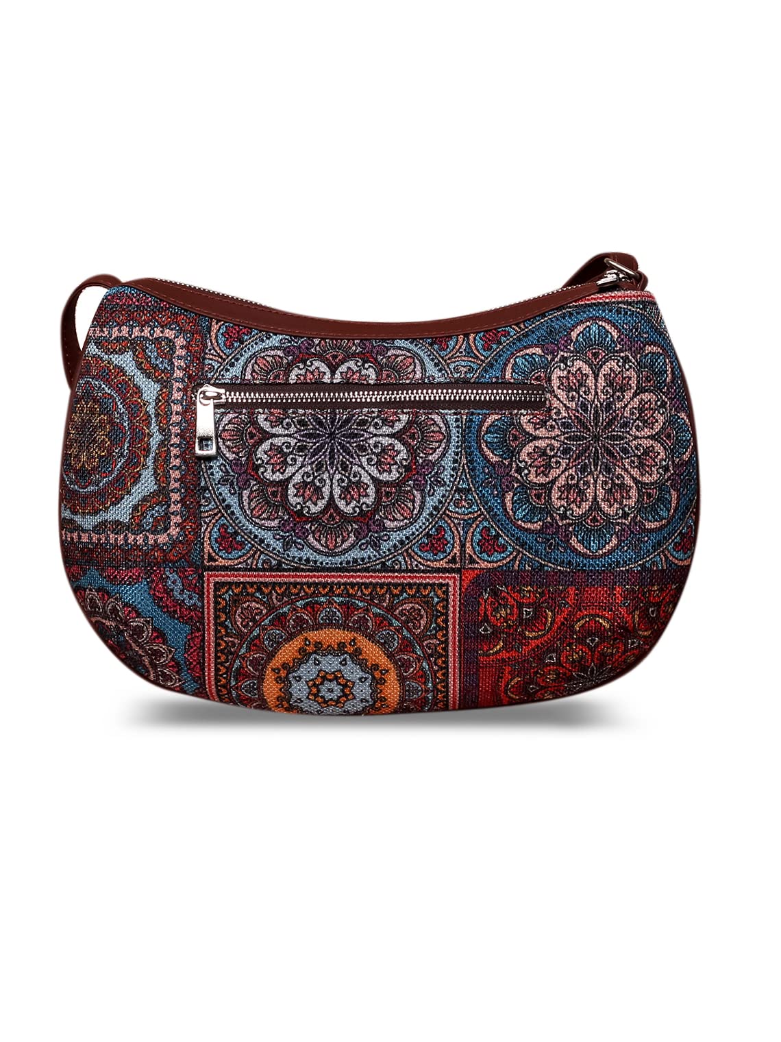 ZOUK 100% PeTA Approved Vegan Leather Multicolor Mandala Print Shoulder Bag for Women