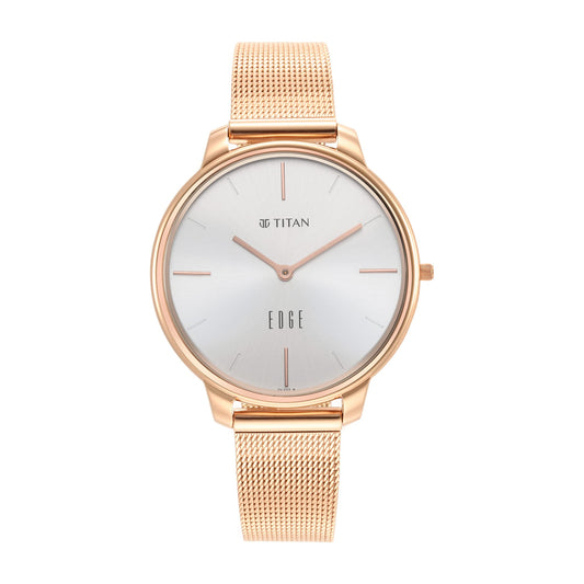 EDGE Titan Women Silver Rose Gold Quartz Analog Dial Stainless Steel Strap Watch - NT2654WM01