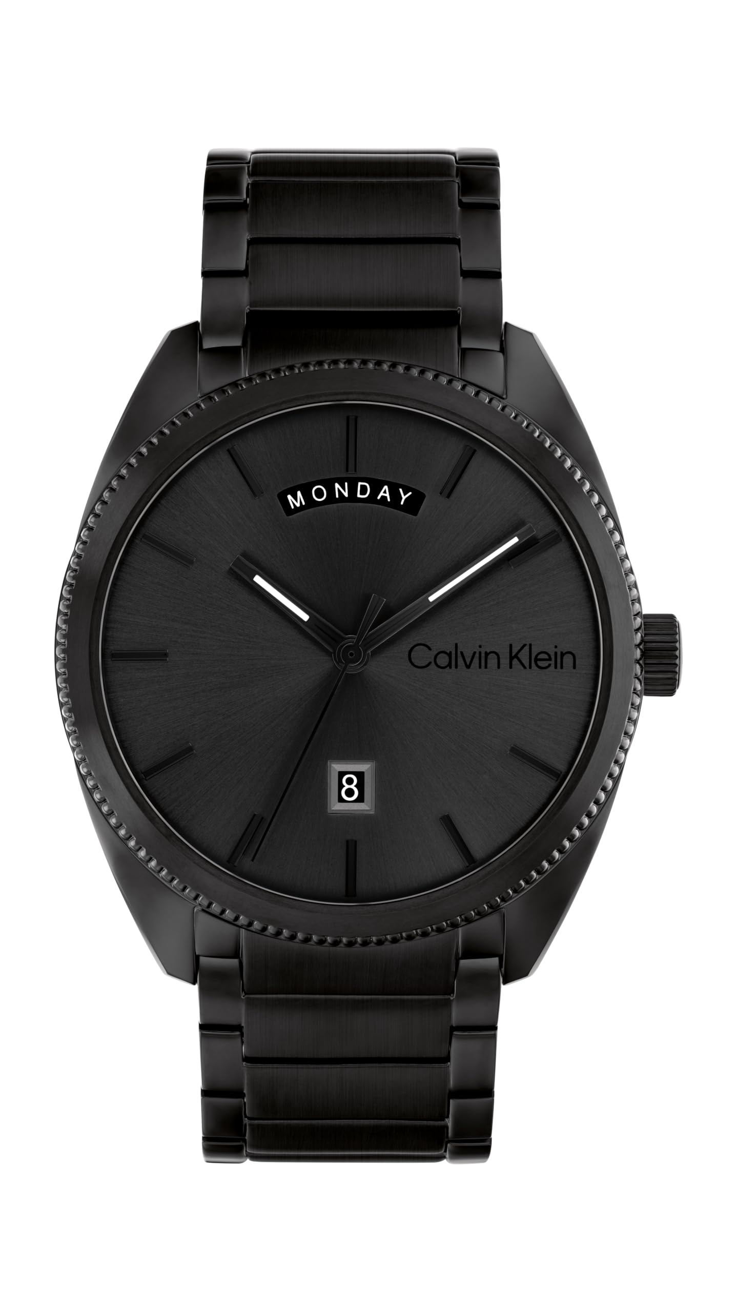 Calvin Klein Progress Qtz Basic Calendar Grey Round Dial Men's Watch|Ionic Plated Black Steel Material|Black Color Band - 25200448