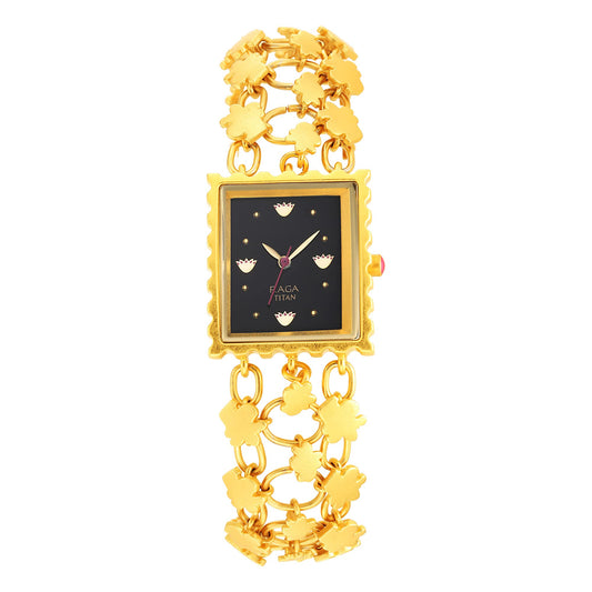 Titan Raga X Masaba Quartz Analog Black Dial Gold Metal Strap Watch for Women - NT95173YM01