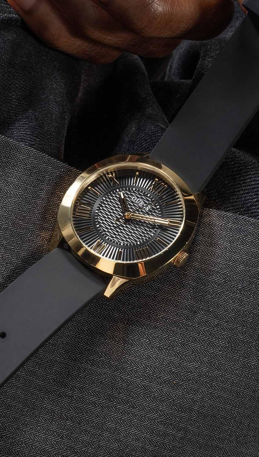 GUESS Analog Black Dial Men's Silicone Black Band Watch-Gw0728G2