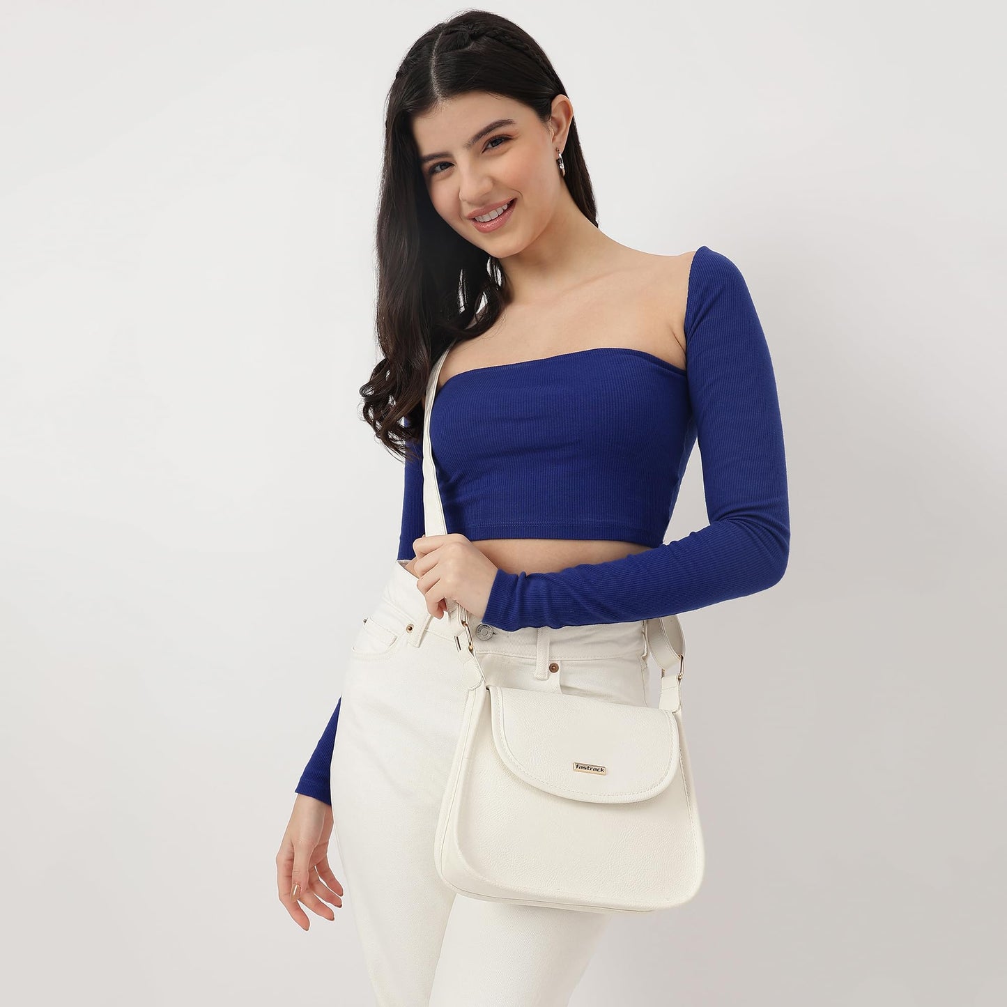 Fastrack Solid Sling Bag with Button Closure for Women, Girls and Laides | Made of Premium Faux Leather | Ladies Purse Handbag | Slings for Casual Carry