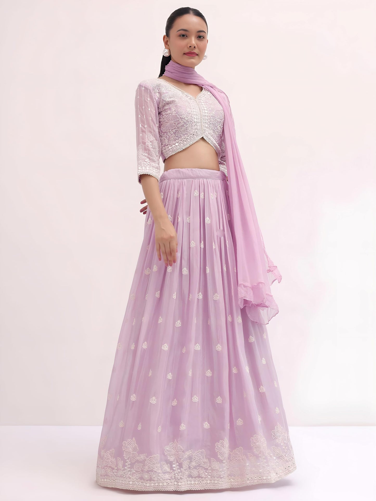 Zeel Clothing Women's Sequins Thread Embroidered Georgette Designer Lehenga Choli with Dupatta (5127-Womens-Lehenga-Choli-Latest; Free Size) (Pink)
