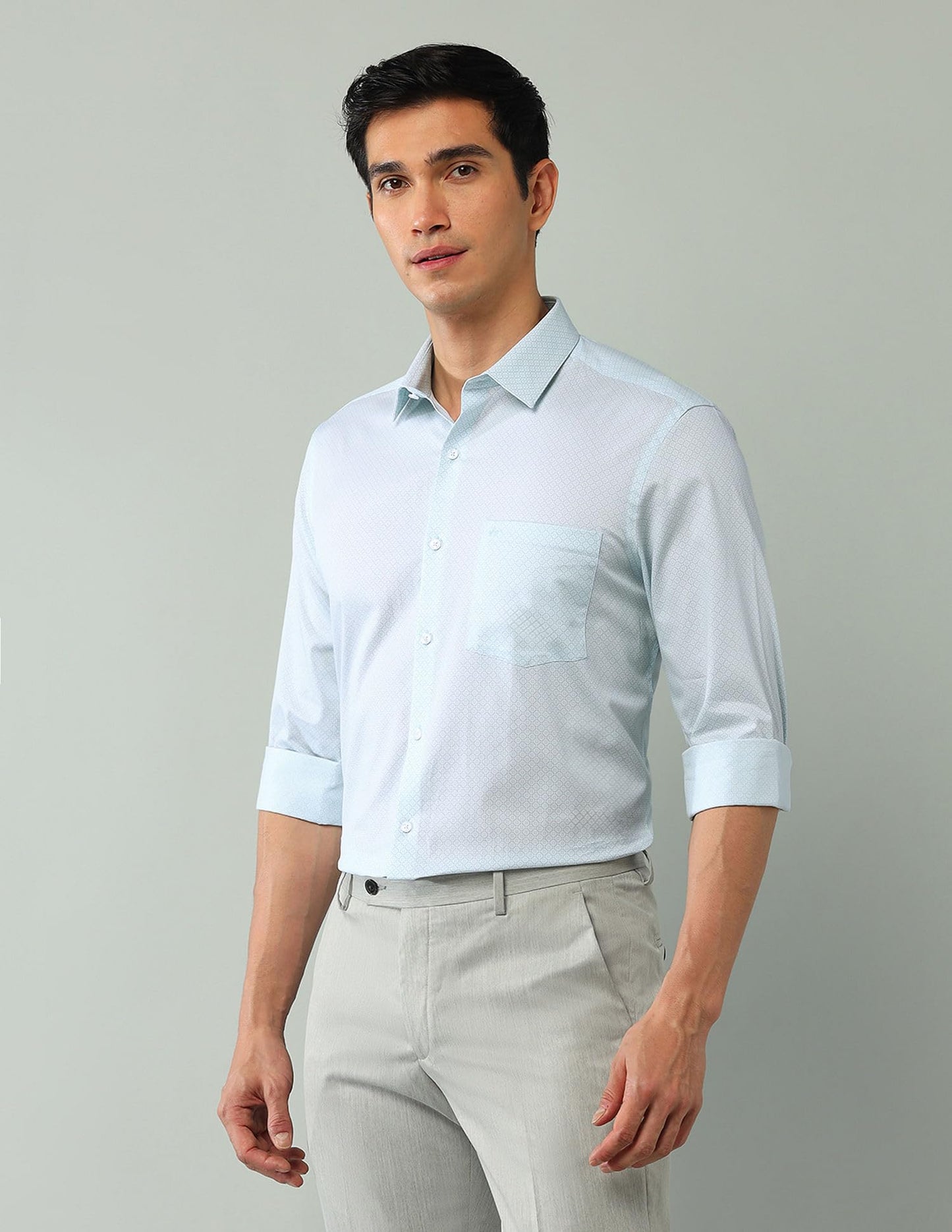 Arrow Regular Fit Twill Printed Shirt_ARAJSH0748_42 Light Green