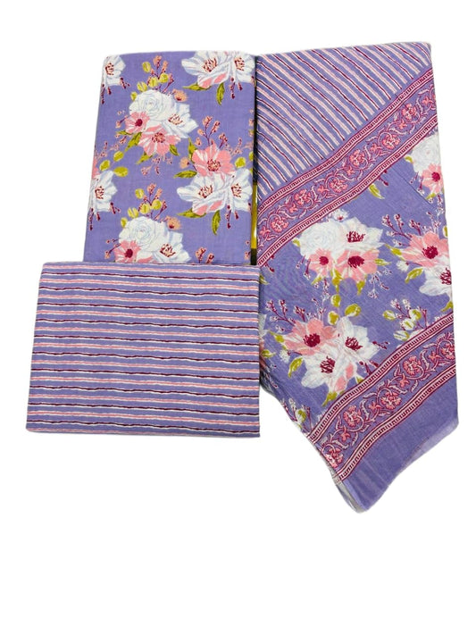Kwatchi Women's Trendy Cotton Jaipuri Block Print Unstitched Suit Material with Dupatta