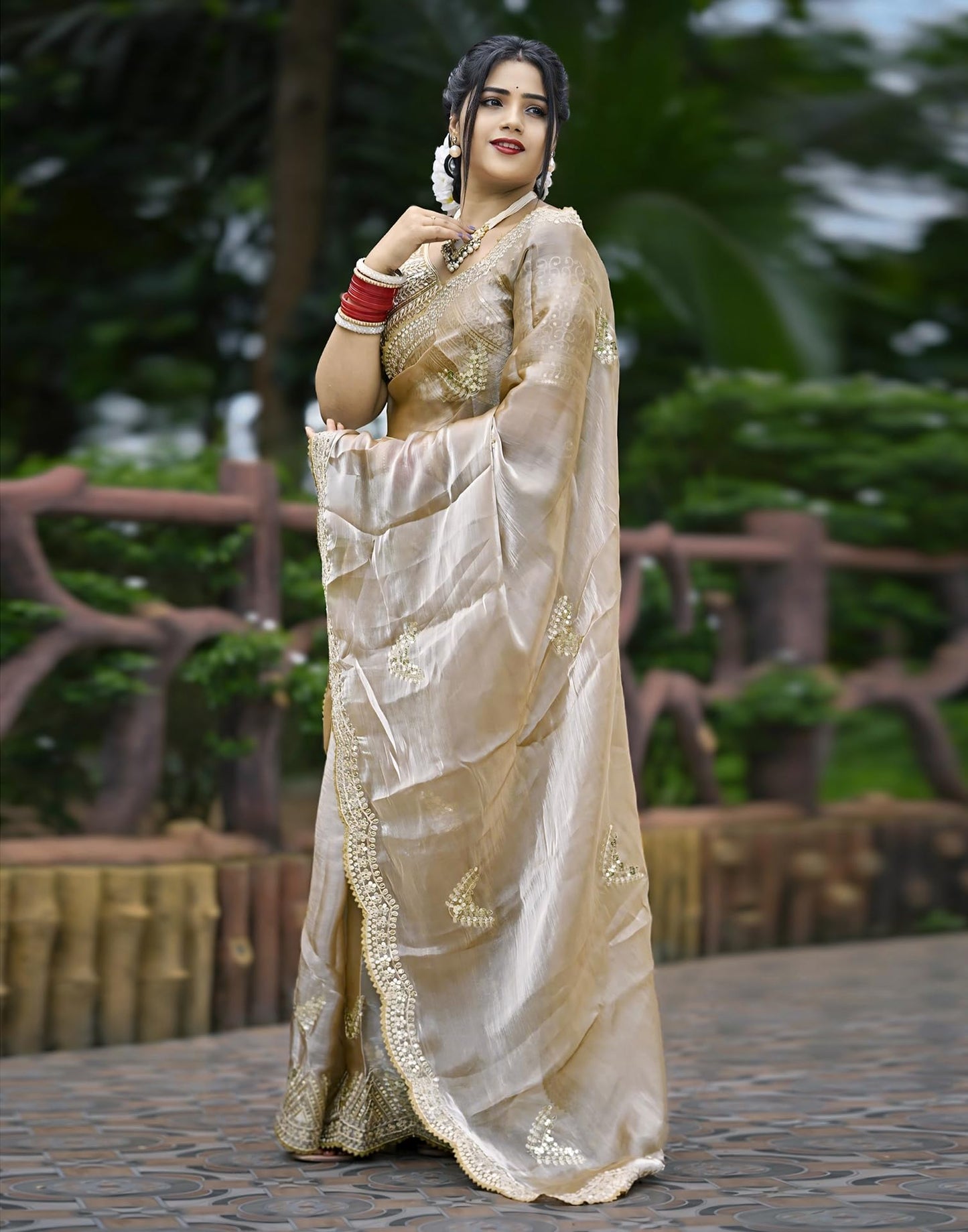 SIRIL Women's Silk Embroidered Saree With Unstitched Blouse Piece(4218S6634-Beige)