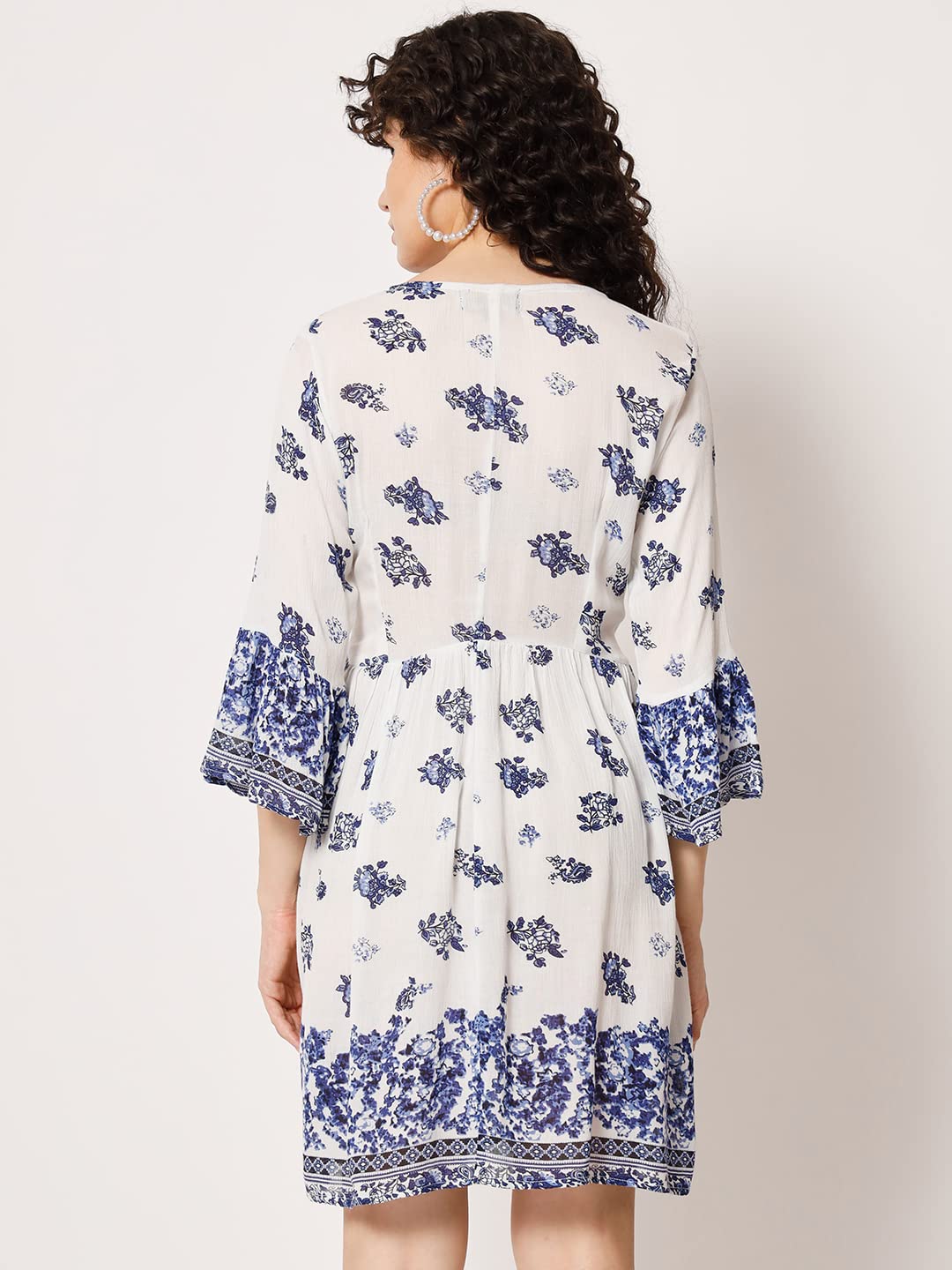 veldress21 Women Rayon Embroidered Round Neck Flare Maxi Dress Blue Summer Stylish