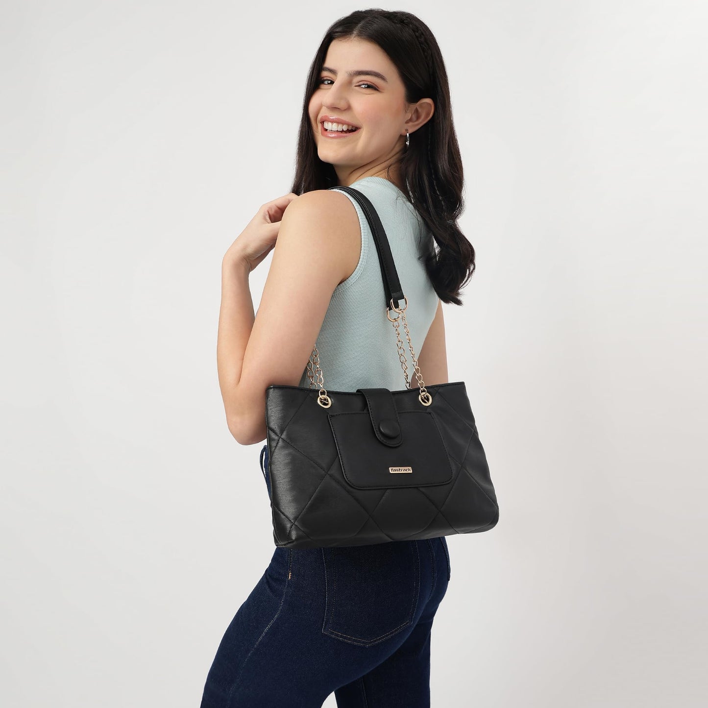 Fastrack Structured Quilted Tote Bag for Women, Girls and Ladies | Made of Premium PU Material | Tote for Casual Carry | Ladies Purse Handbag | Totes for Office Use