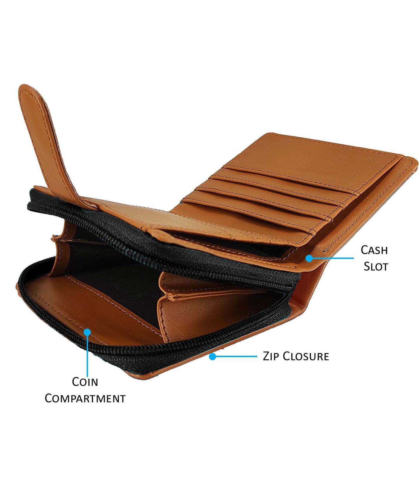 Funk For Hire Women’s Printed Black Vegan Leather Small Wallet with 8 Card Slots, 2 Hidden Pockets, Full-Length Cash Compartment, Zippered Coin Pouch, Compact Bifold Design