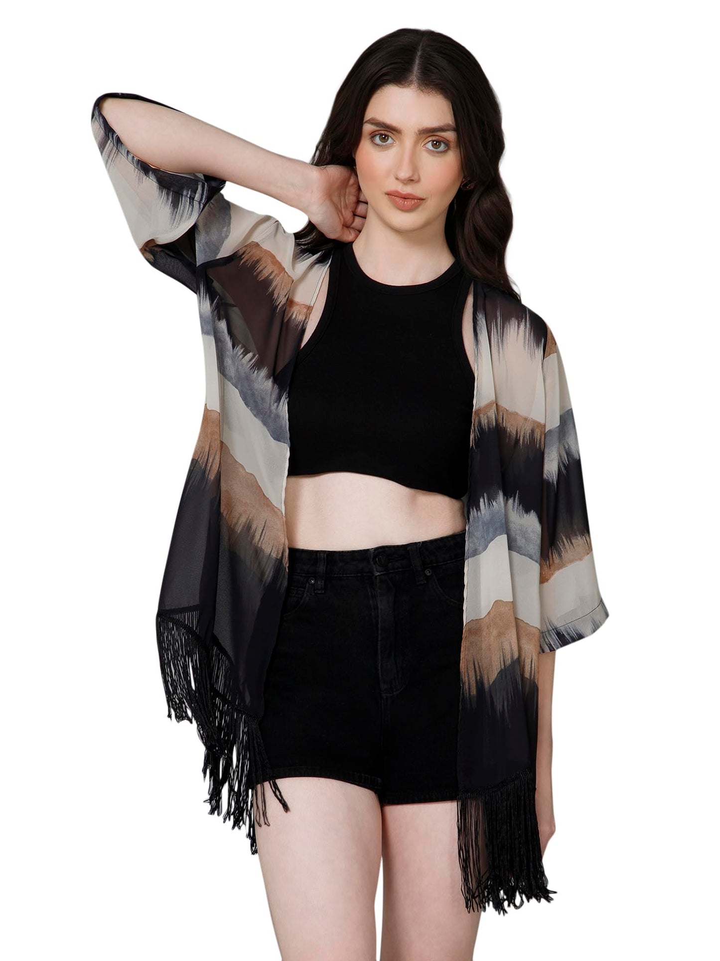 PURYS Polyester Women's Casual Kimono Shrug Multicolour, Shawl Collar