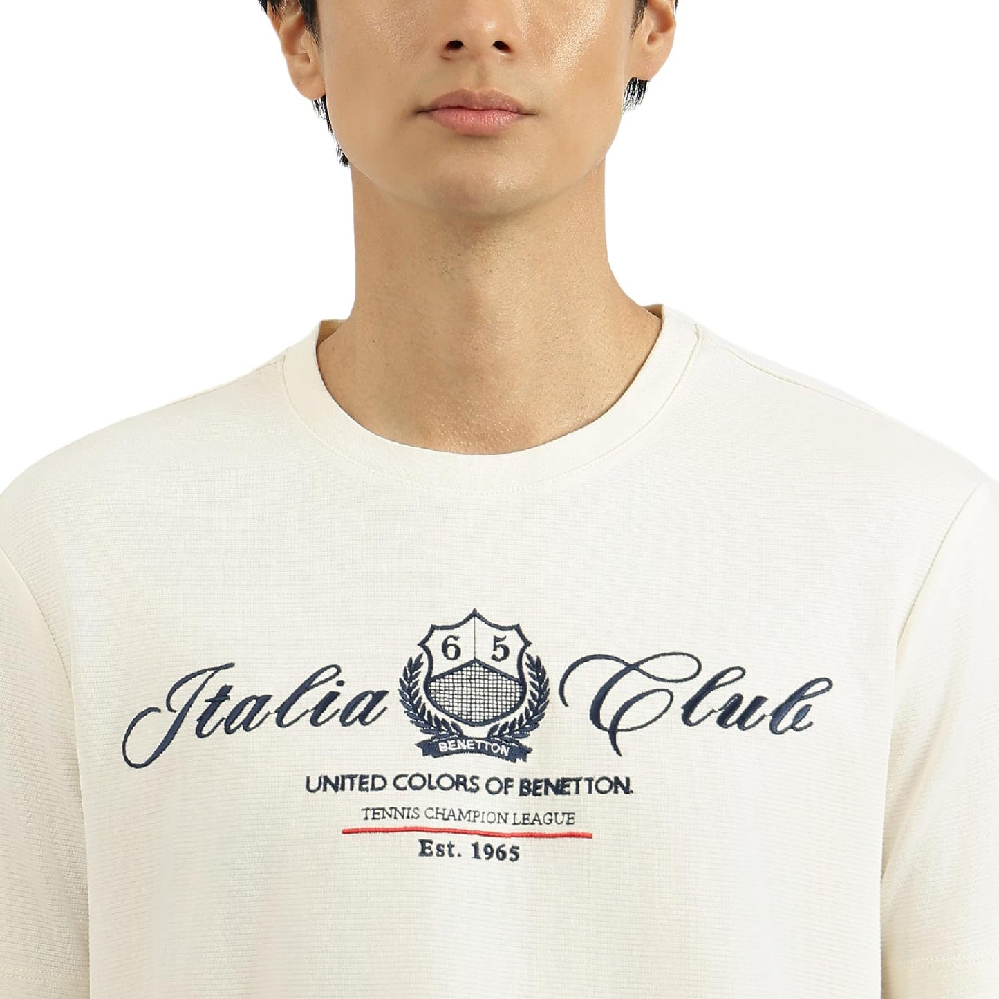 United Colors of Benetton Relaxed Fit Round Neck Embroidered T-Shirt (Size: L) - 25A3E99J3801I074 White